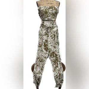 🔥Blue Island Olive Feather Leaf Jumpsuit SzL